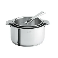 Set 3 casseroles inox Casteline 16, 18 et 20 cm et manche amovible Cristel
