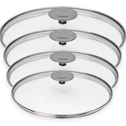 Set 4 couvercles en verre bombé Platine 14, 16, 18 et 20 cm Cristel