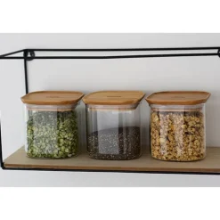 Set de 3 boites carrées verre et bambou 800 ml Pebbly