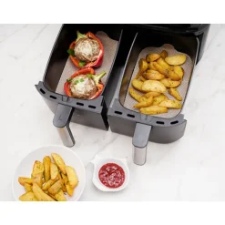 Set de feuilles de cuisson rectangulaires pour friteuses à air chaud double panier NoStik