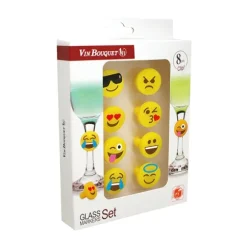 Set de 8 marque-verres Emoji en silicone
