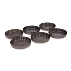 Set de 6 moules à tartelette avec fond amovible acier revêtement antiadhérent 12 cm Mathon