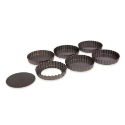 Set de 6 moules à tartelette avec fond amovible acier revêtement antiadhérent 12 cm Mathon