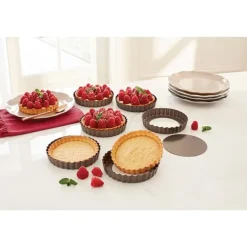 Set de 6 moules à tartelette avec fond amovible acier revêtement antiadhérent 12 cm Mathon