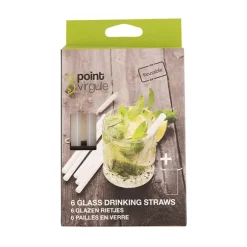 Set de 6 pailles courtes blanches en verre avec brosse de nettoyage 14 cm Point Virgule