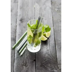 Set de 6 pailles en verre grises, vertes et transparentes avec brosse de nettoyage 21,5 cm Point Virgule