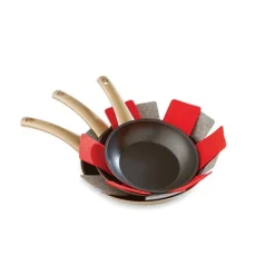 Set de 3 protections feutrines pour poêles rouge et gris 38 cm Mathon