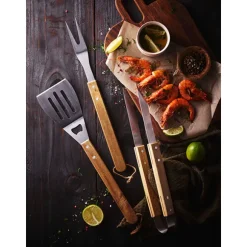 Set de 3 ustensiles à barbecue manches en bois à suspendre Pradel Excellence