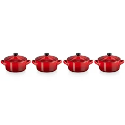 Set 4 mini-cocottes céramique 10 cm Cerise Le Creuset