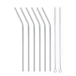 Set 6 pailles courbées en inox 21 cm Mathon