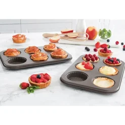 Set 2 plaques de 6 tartelettes acier revêtu Mathon