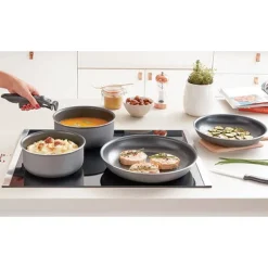 Set 2 poêles et 2 casseroles anti-adhésives Délice et manche amovible Mathon