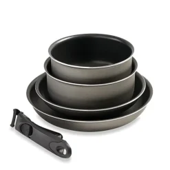 Set 2 poêles et 2 casseroles anti-adhésives Délice et manche amovible Mathon