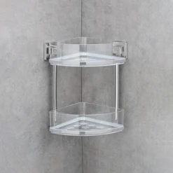 Étagère d'angle en acier inox Vacuum-Loc® Quadro 2 niveaux Wenko by Maximex