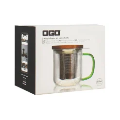 Tisanière mug Karl en verre borosilicate anse verte 300 ml Ogo