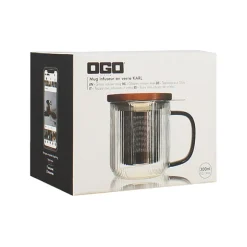 Tisanière mug Karl en verre borosilicate anse gris fumé 300 ml Ogo