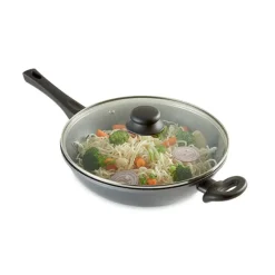 Wok revêtement Dur comme la pierre 28 cm et couvercle en verre Mathon